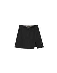 Waistline Gold Chain Detail High Waist Front Slit Mini Skirt