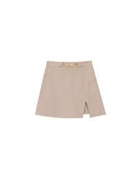 Waistline Gold Chain Detail High Waist Front Slit Mini Skirt
