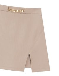 Waistline Gold Chain Detail High Waist Front Slit Mini Skirt