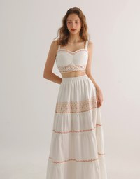 Boho Embroidered Tiered Maxi Skirt with Side Slit Detail