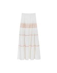 Boho Embroidered Tiered Maxi Skirt with Side Slit Detail