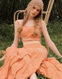 Boho Embroidered Tiered Maxi Skirt with Side Slit Detail