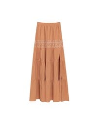 Boho Embroidered Tiered Maxi Skirt with Side Slit Detail