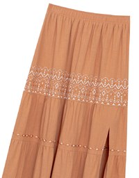 Boho Embroidered Tiered Maxi Skirt with Side Slit Detail