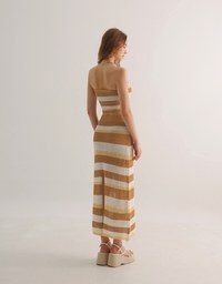 Multicolor Striped Knit Maxi Skirt with Back Slit Detail