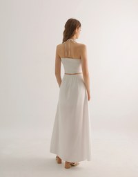 Side Ruched High Waist Maxi Skirt with Front Slit