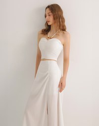 Side Ruched High Waist Maxi Skirt with Front Slit