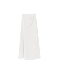 Side Ruched High Waist Maxi Skirt with Front Slit
