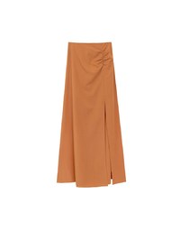 Side Ruched High Waist Maxi Skirt with Front Slit