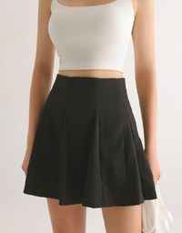 High Waist Flared Pleated Mini Skirt