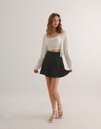 High Waist Flared Pleated Mini Skirt