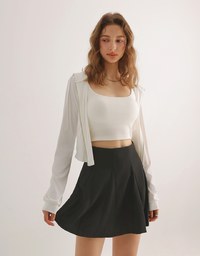 High Waist Flared Pleated Mini Skirt