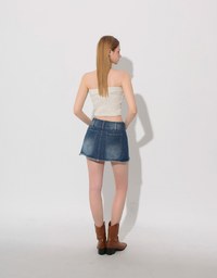 Raw Hem Washed Double Button Jeans Denim Mini Skirt