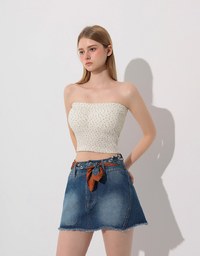 Raw Hem Washed Double Button Jeans Denim Mini Skirt