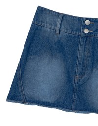 Raw Hem Washed Double Button Jeans Denim Mini Skirt