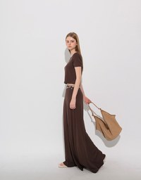 Logo Embroidered Slim Fit Flared Maxi Skirt