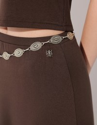 Logo Embroidered Slim Fit Flared Maxi Skirt