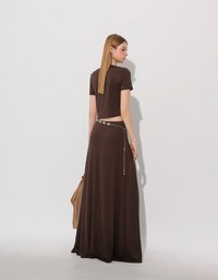Logo Embroidered Slim Fit Flared Maxi Skirt