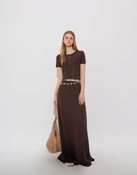 Logo Embroidered Slim Fit Flared Maxi Skirt