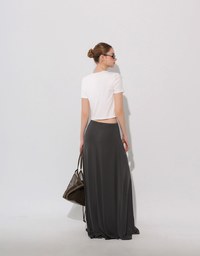 Logo Embroidered Slim Fit Flared Maxi Skirt