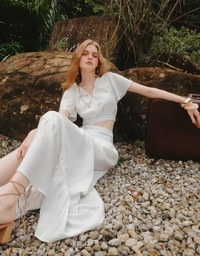 Elastic Embroidered Waist Side Slit Maxi Skirt