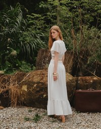 Elastic Embroidered Waist Side Slit Maxi Skirt