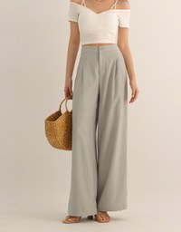 Cooling Fabric Lighweight High Waist Wide Leg Pants with Pleated Front Detail