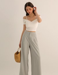 Cooling Fabric Lighweight High Waist Wide Leg Pants with Pleated Front Detail