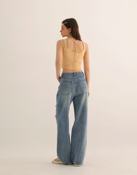 Extreme Distressed Straight Leg Jeans Denim Pants