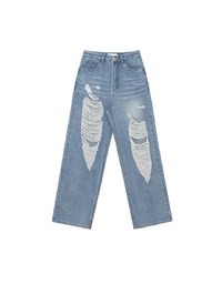 Extreme Distressed Straight Leg Jeans Denim Pants