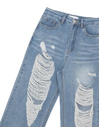 Extreme Distressed Straight Leg Jeans Denim Pants