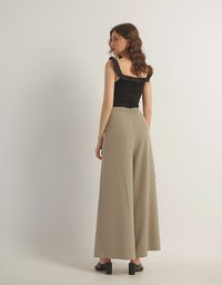 Front Slit Flowy Pleated Wide Leg Pants