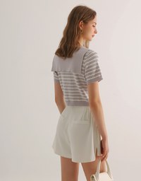 High Waist Chain Accent Pleated Tailored Shorts