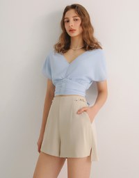 High Waist Chain Accent Pleated Tailored Shorts