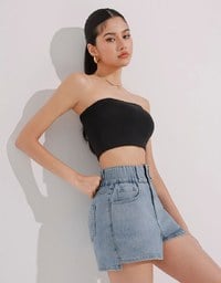 Cooling Fabric Double Button Jeans Denim Shorts with Heart Pocket Stitching