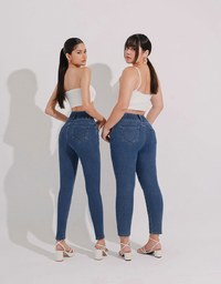 Cooling Fabric Double Button Jeans Denim Skinny Pants with Heart Pocket Stitching