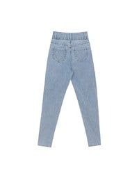 Cooling Fabric Double Button Jeans Denim Skinny Pants with Heart Pocket Stitching