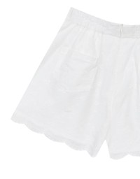 Embroidered Bow Lace Cotton Shorts with Scallop Hem