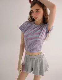 Bubble Flare High Waist Shorts with Stretch Waistband