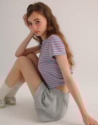 Bubble Flare High Waist Shorts with Stretch Waistband