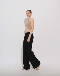 Elastic Waist Crinkled Texture Wide Leg Pants