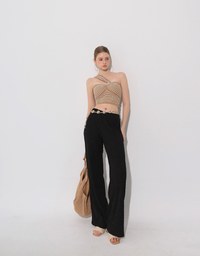 Elastic Waist Crinkled Texture Wide Leg Pants