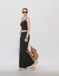 High Waist Drawstring Waist Stretch Knit Flared Sweatpants