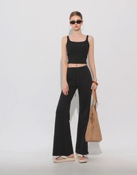 High Waist Drawstring Waist Stretch Knit Flared Sweatpants