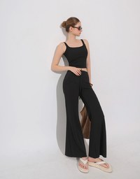 High Waist Drawstring Waist Stretch Knit Flared Sweatpants