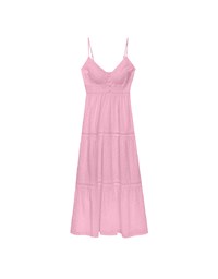Boho Bohemian Style V Neck Eyelet Lace Tiered Padded Maxi Dress