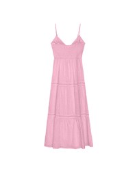 Boho Bohemian Style V Neck Eyelet Lace Tiered Padded Maxi Dress