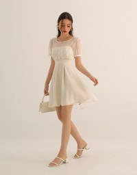 Layered Mesh Puff Sleeve Flare Mini Dress