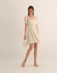 Layered Mesh Puff Sleeve Flare Mini Dress
