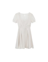 Layered Mesh Puff Sleeve Flare Mini Dress